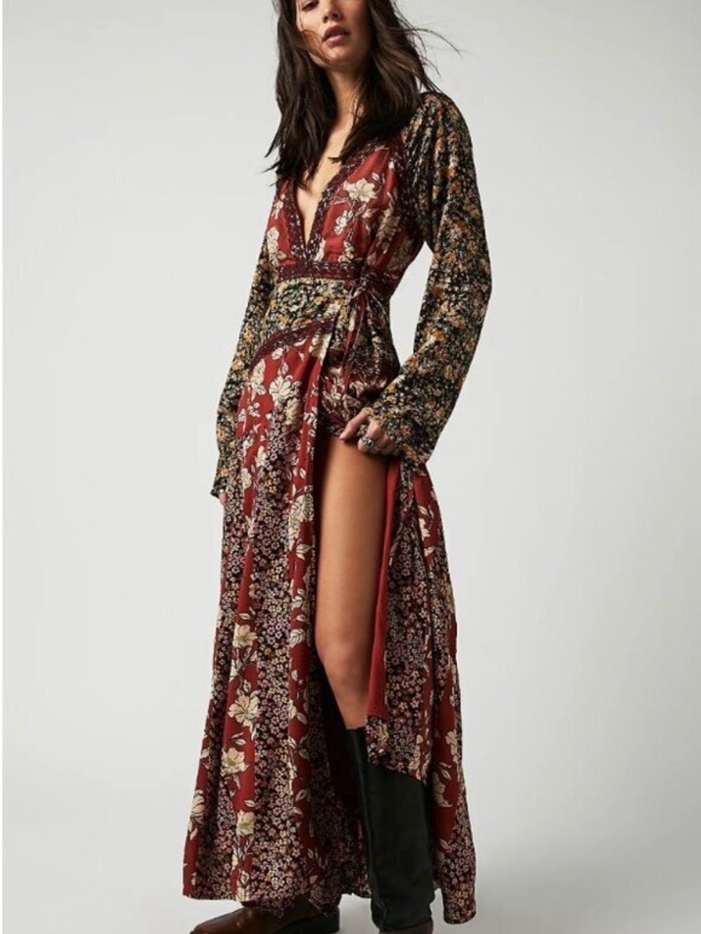 Free People Tilda Wrap Floral Mixed-Print Maxi Dress
